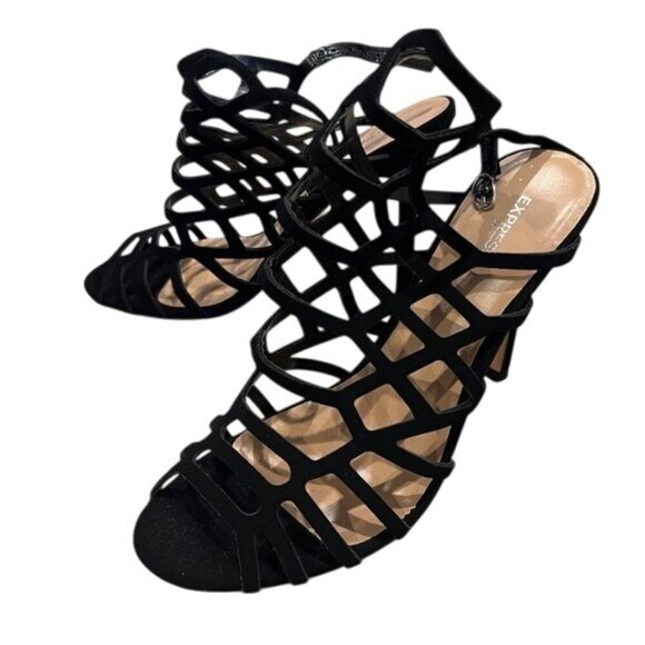 Express Womens Black Strappy High Stiletto Heel Sandals Size 8 - Picture 2 of 6